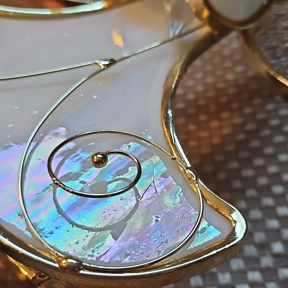 Stained Glass Angle Tealight Holder Large Irrodecent Gold Frame Crystal - Flawed